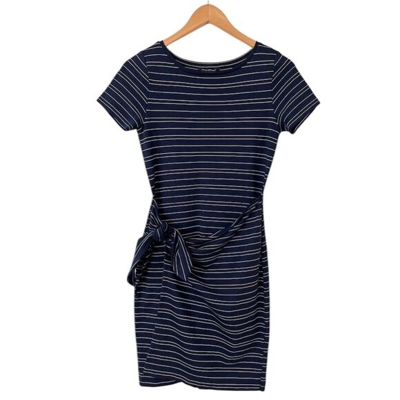 Club Monaco Faux Wrap Dress Navy Blue White Striped Twansia Dress Size XS - Picture 2 of 6